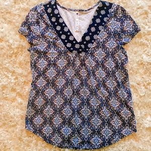 Navy Print Top